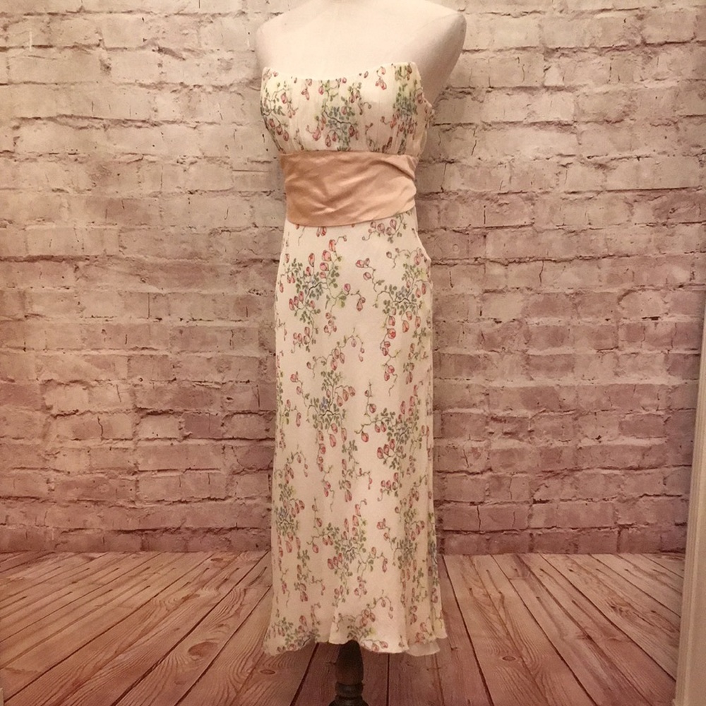 Nicole Miller Silk Sash Floral Cocktail Party Dres